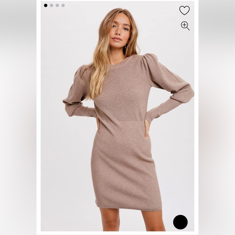 Latte Puff Sleeves Sweater Dress